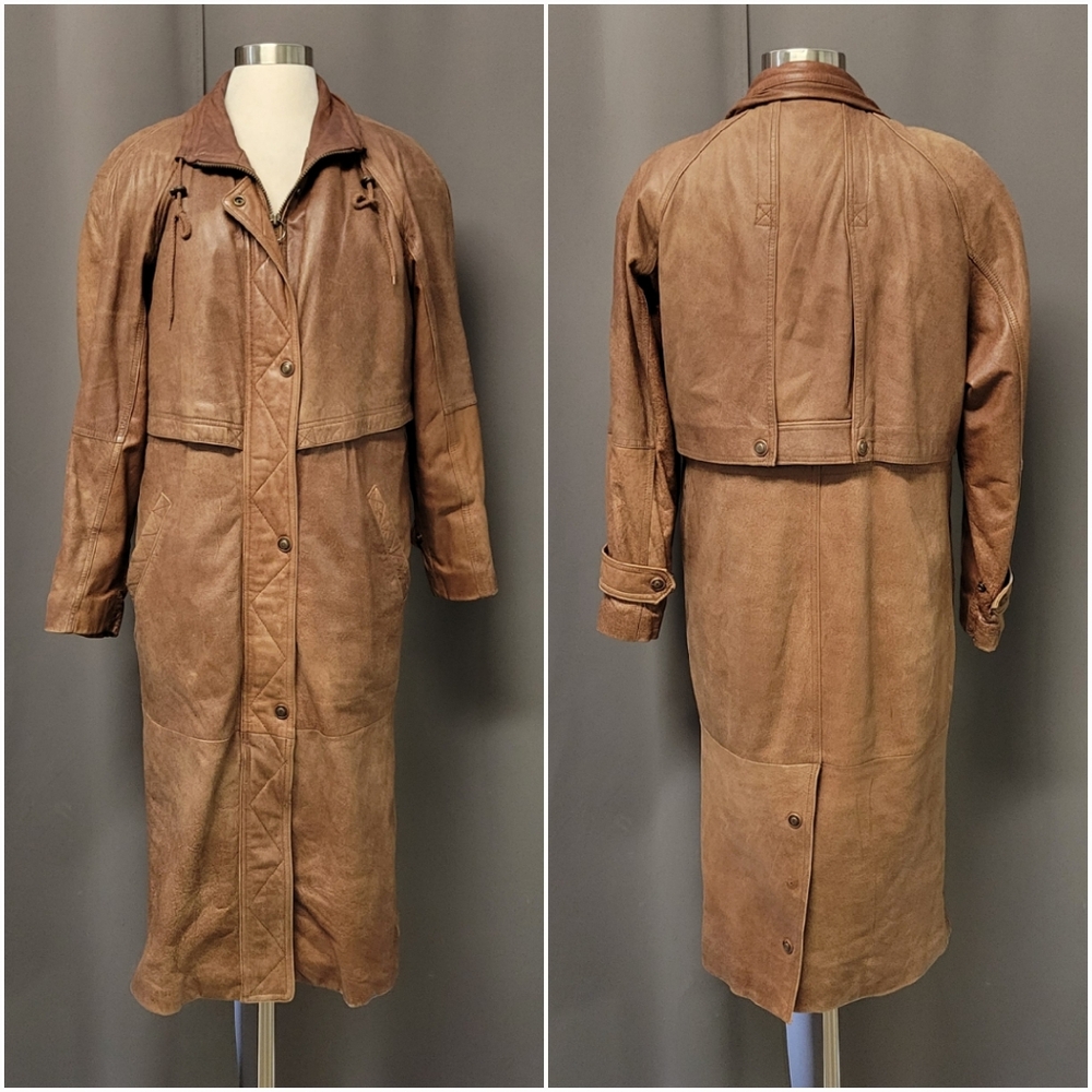 Vintage 90s y2k‎ Wilsons Adventure Bound Brown Leather Slouchy Trench Coat Sm